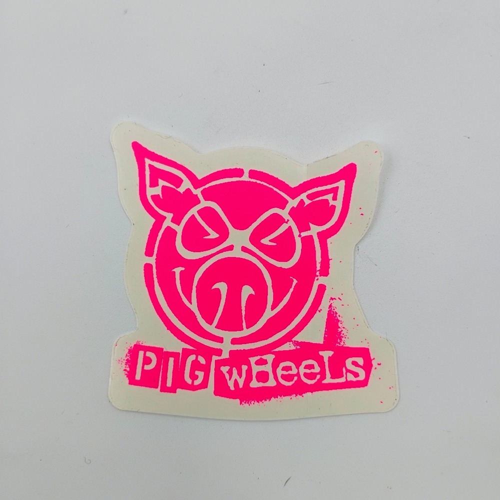 Vintage Pig Wheels Skateboard Sticker 1990s Neon Pink Pig Face Logo Skate Decal